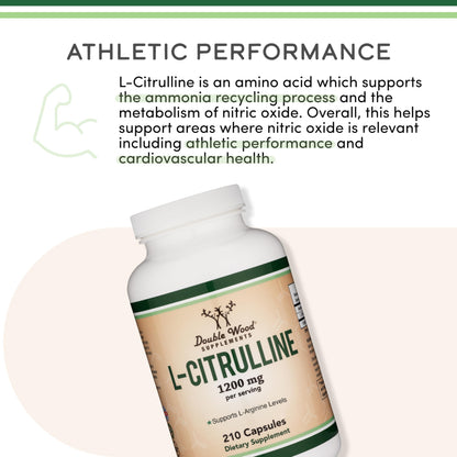 L Citrulline 1200mg Capsules – 210 Count | Nitric Oxide Booster | Double Wood
