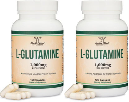 L Glutamine Capsules 1000mg – Pack of 2 (120 Caps) | Non-GMO, Gluten Free, Keto, Vegan | Double Wood