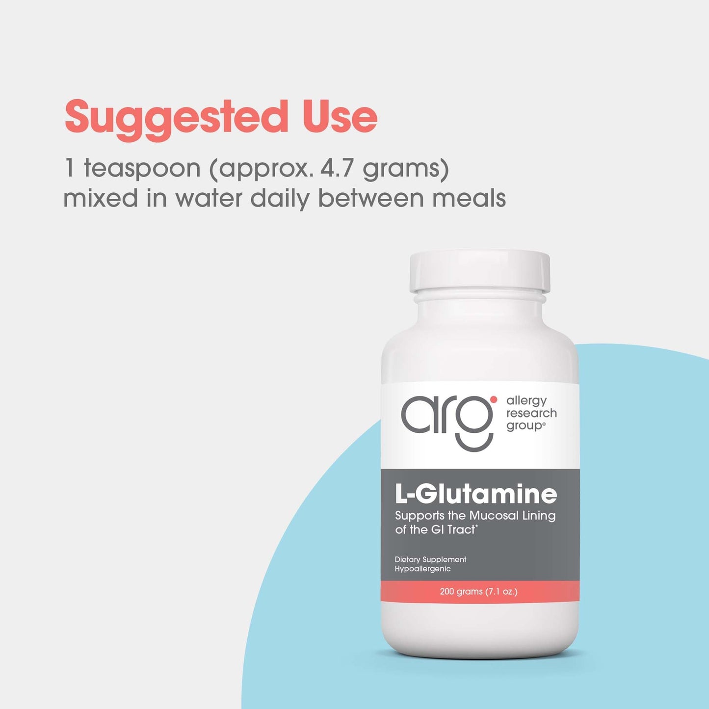 L-Glutamine Powder – Gut Health | Allergy Research Group, Free-Form Amino Acid, 4.7 g, 7.1 oz