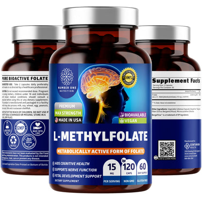 Number One Nutrition L-Methylfolate 12.75mg – Extra Strength, 120 Caps | Gluten-Free & Non-GMO