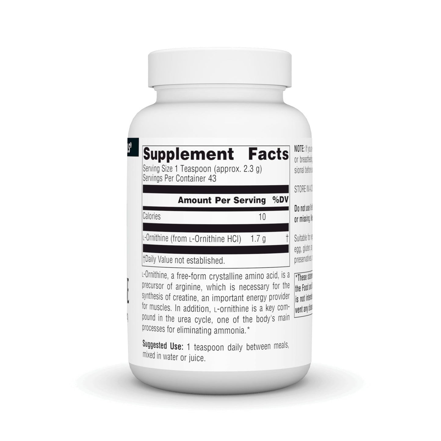 Source Naturals L-Ornithine Free-Form Amino Acid Powder for Muscle Support - 100 Grams