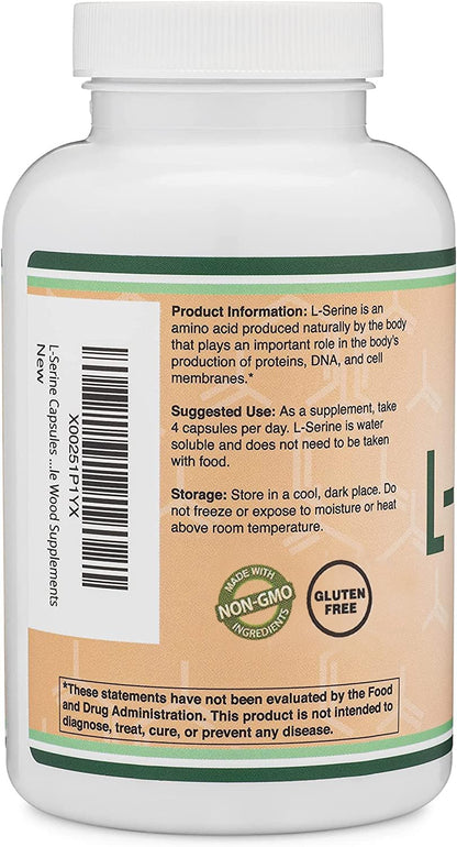 L-Serine Capsules 2,000 mg – 180 Count | Third-Party Tested | Double Wood