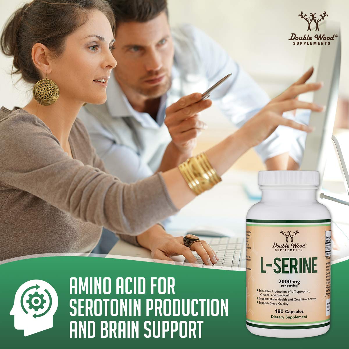 L-Serine Capsules 2,000 mg – 180 Count | Third-Party Tested | Double Wood