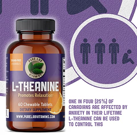 Pure Lab Vitamins L-Theanine 125 mg Chewable Tablets – 60 Sugar-Free, 30-Day Supply | Relaxation & Focus | Made in Canada