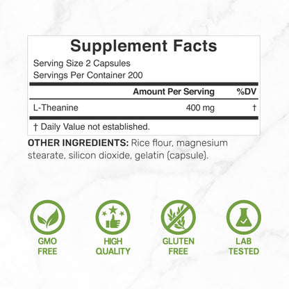 L-Theanine 400mg – 400 Caps | Extra Strength Theanine for Focus & Relaxation