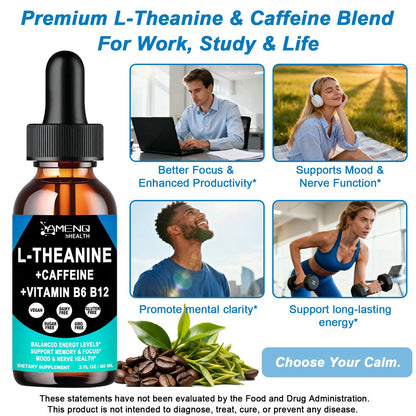 L-Theanine Caffeine Liquid Drops — Organic, Vegan, Gluten Free | 200mg L-Theanine, 50mg Caffeine