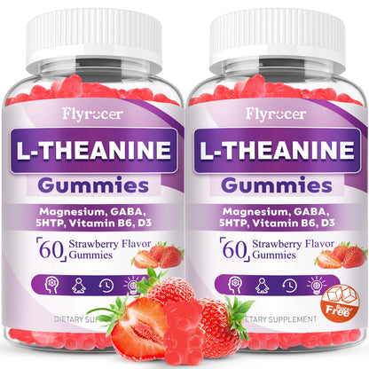 2 Pack L-Theanine Gummies - 400mg with Ashwagandha, Magnesium, 5-HTP & GABA | Vegan Strawberry Flavor | 120 Count