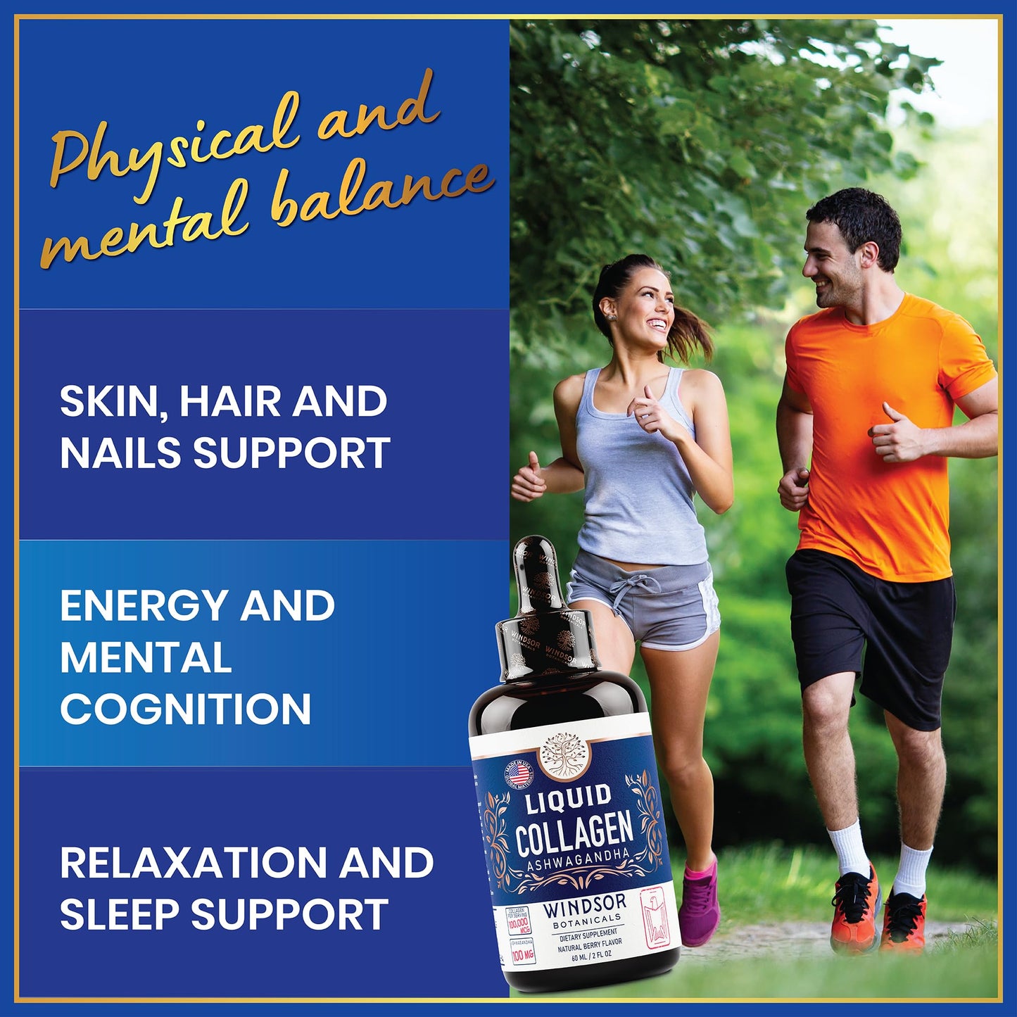 Liquid Collagen Drops with Ashwagandha & L-Theanine – 100,000 mcg, Hair, Skin & Nails, Mood & Energy – 2oz (60 Servings)