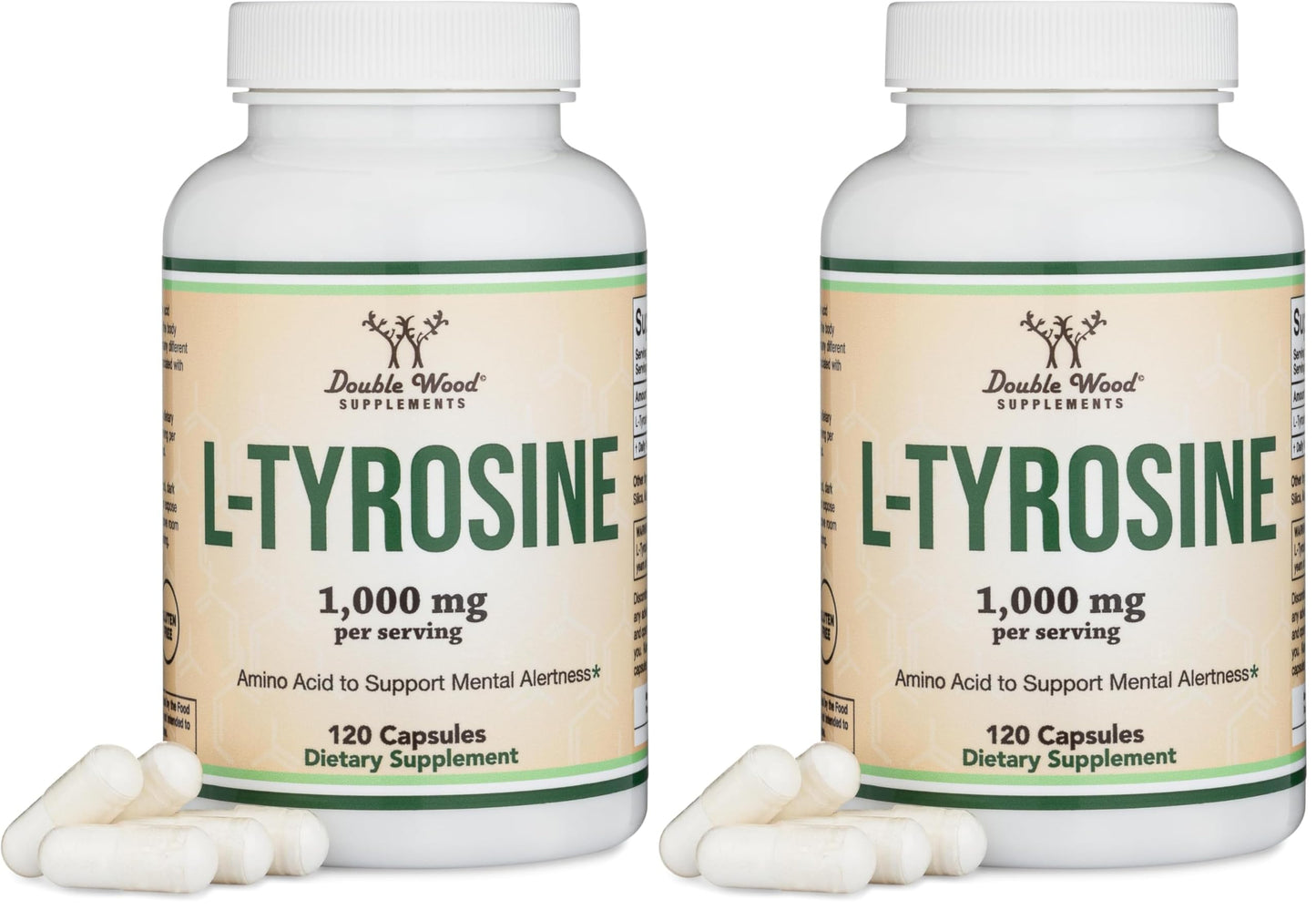 L-Tyrosine 1000mg per Serving – 120 Veggie Capsules (2-Pack) | Double Wood