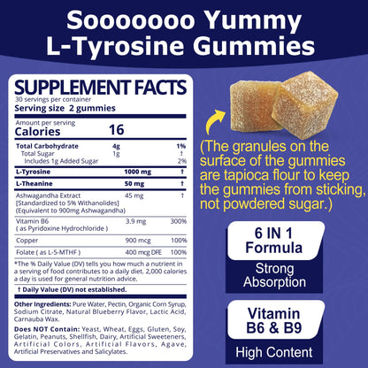 L Tyrosine Gummies 1100mg – Focus, Mood Support & Energy | 120ct