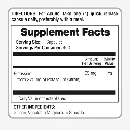 Lab Potassium Citrate | 400 Capsules (275 mg) | Ultra High Absorption | Pack of 2