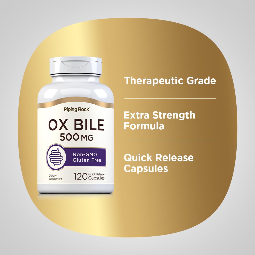 Piping Rock Ox Bile Supplement 500mg – 120 Capsules | Gluten Free & Non-GMO