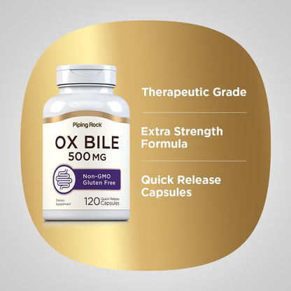 Piping Rock Ox Bile Supplement 500mg – 120 Capsules | Gluten Free & Non-GMO