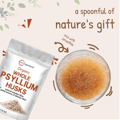 Micro Ingredients Organic Whole Psyllium Husks - 3lbs | Digestive Health, Non-GMO, Keto & Vegan | India Origin