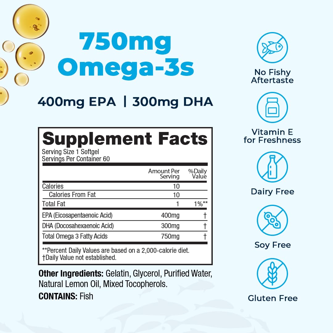 High-Potency Omega-3 Fish Oil 750mg | EPA & DHA for Heart, Brain & Immune Health