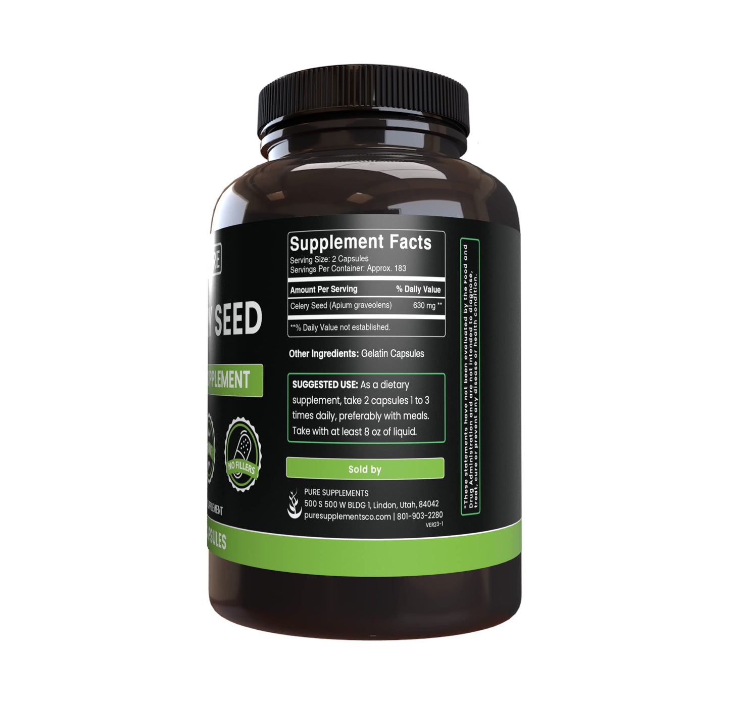 Pure Celery Seed Capsules (365) – No Magnesium Or Rice Fillers | Lab Verified