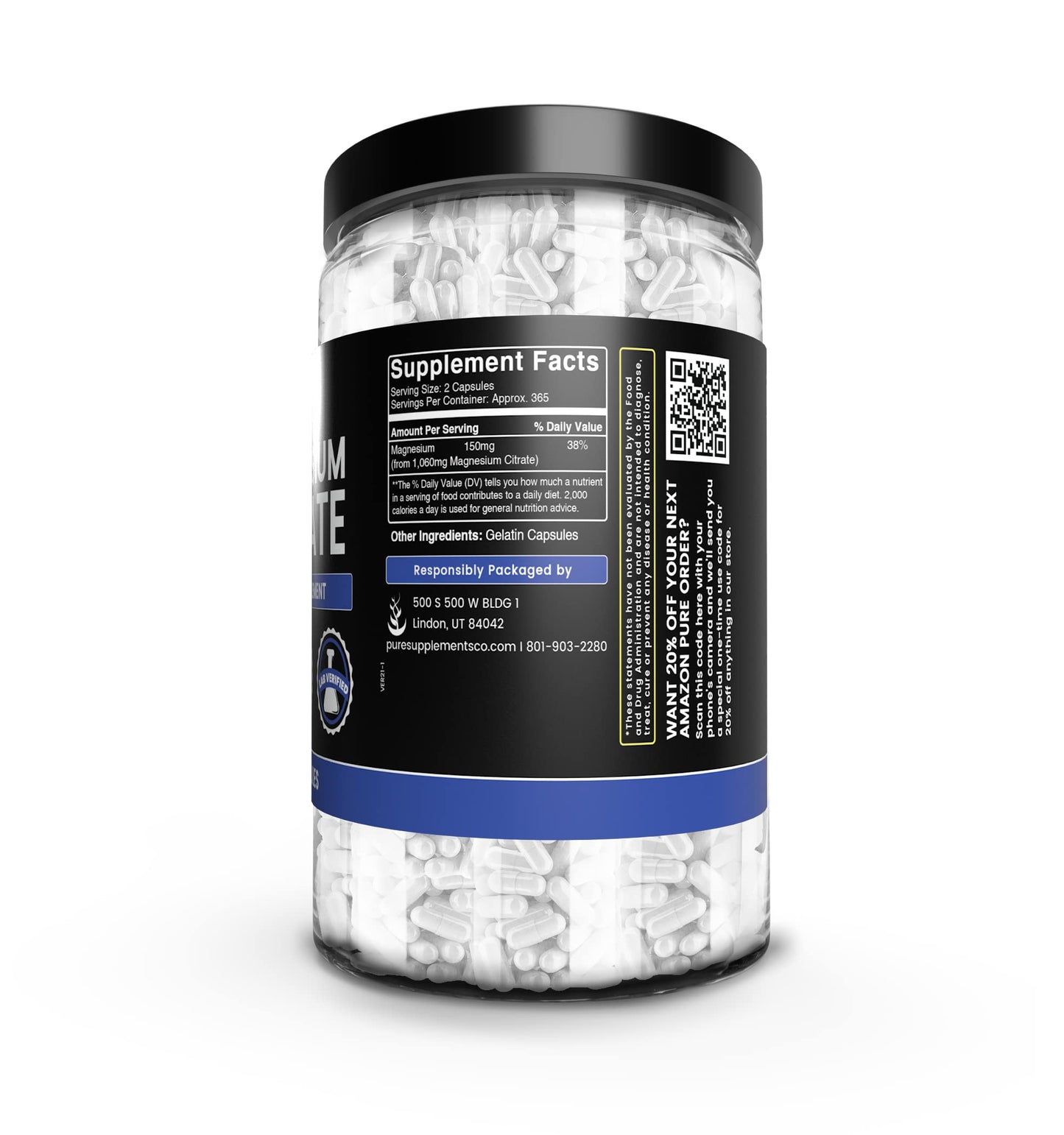 Pure Original Magnesium Citrate - 730 Capsules | No Magnesium or Rice Fillers, Always Pure, Lab Verified