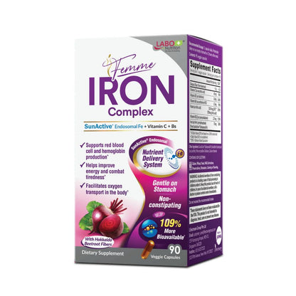 LABO Nutrition Femme Iron Endosomal SunActive – Gentle 15mg Vegan Iron Supplement for Blood Builder (90 Count)