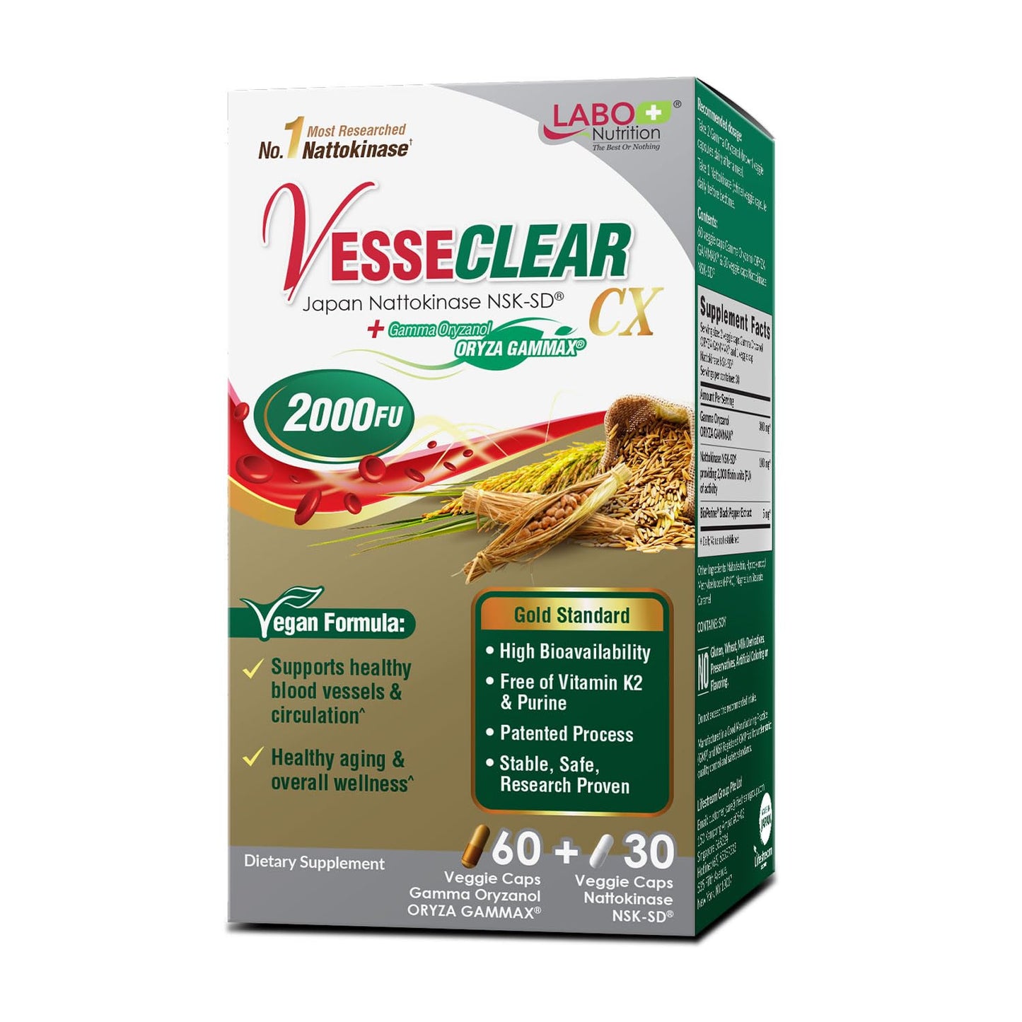 LABO Nutrition VesseCLEAR CX: Nattokinase NSK-SD + Gamma Oryzanol