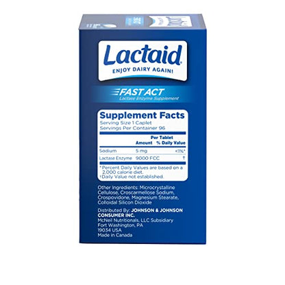 Lactaid Fast Act Lactose Intolerance Caplets with Lactase Enzyme – 96 Travel Packs