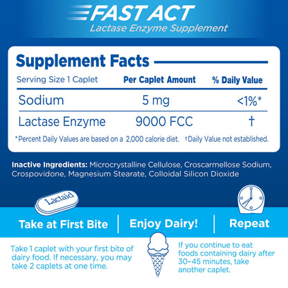 Lactaid Fast Act Lactose Intolerance Caplets with Lactase Enzyme – 96 Travel Packs