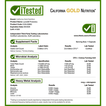 California Gold Nutrition LactoBif® 5 Probiotics – 5 Billion CFU, 60 Veggie Capsules