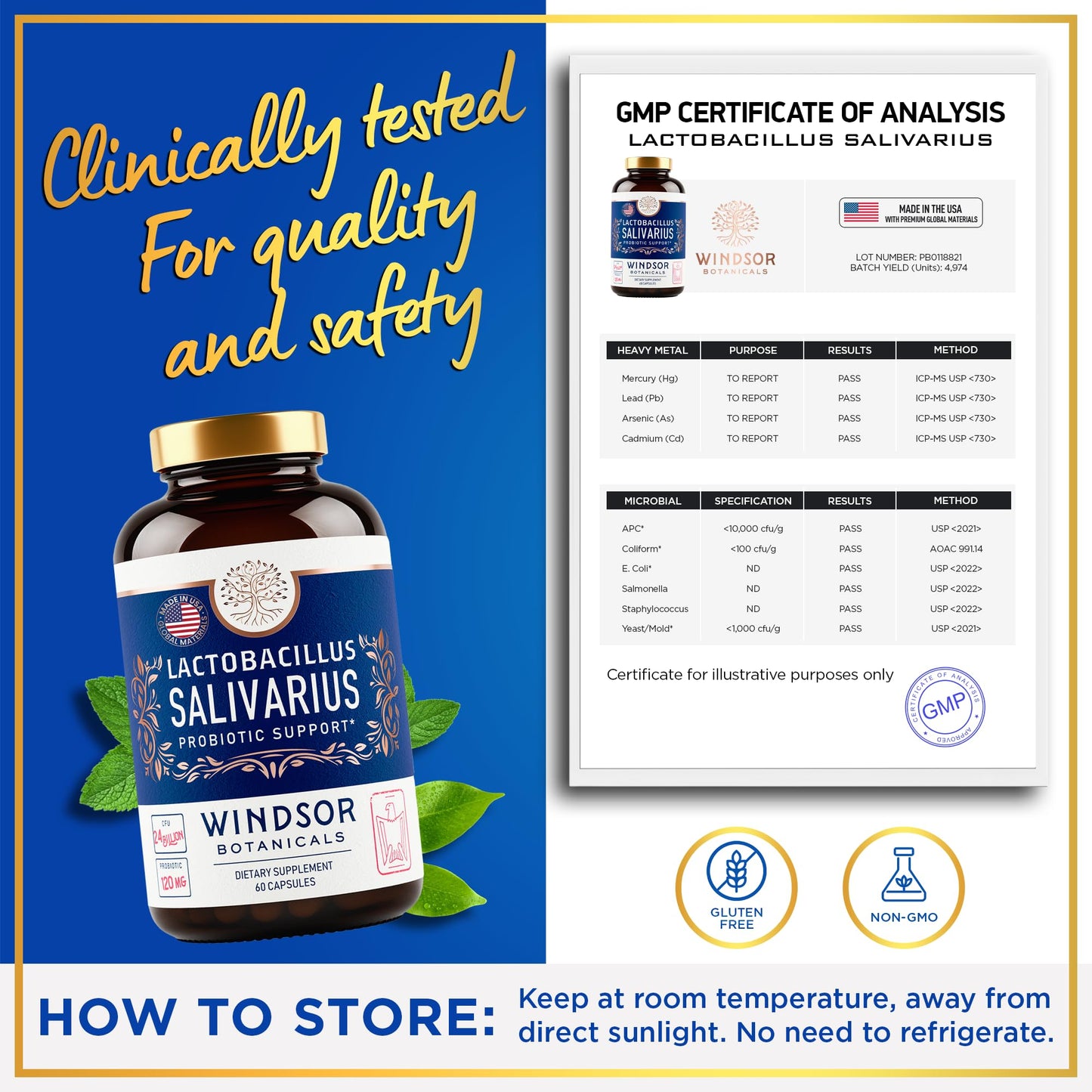 Lactobacillus Salivarius Probiotic 24bn CFU for Teeth & Gums - Bad Breath, Immune & Digestive Health - 60 Capsules