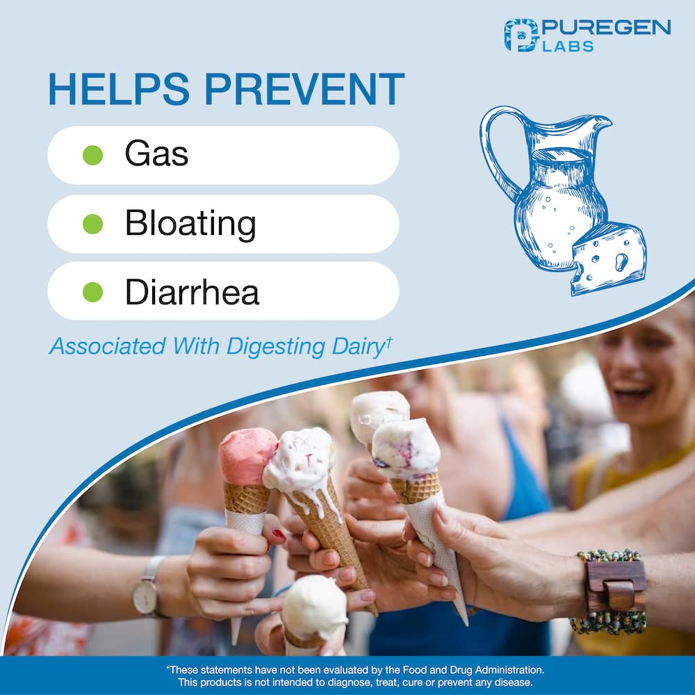Puregen Labs Dairy Relief – Fast Acting Lactase Enzyme 9000 FCC | Lactose Intolerance Pills 360 Tablets