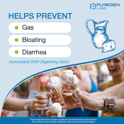 Puregen Labs Dairy Relief – Fast Acting Lactase Enzyme 9000 FCC | Lactose Intolerance Pills 360 Tablets