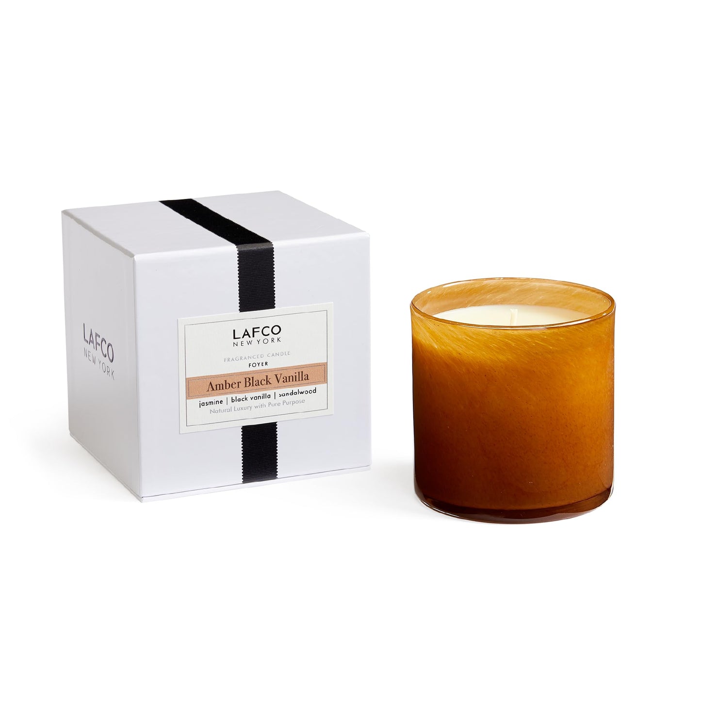 LAFCO New York Signature Candle: Amber Black Vanilla – 15.5 oz, 90-Hour Burn Time, Reusable Hand-Blown Glass Vessel, Made in USA