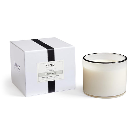 LAFCO New York Champagne 3-Wick Candle – 30 oz, 120-Hour Burn Time, Reusable Hand-Blown Glass Vessel | Made in USA