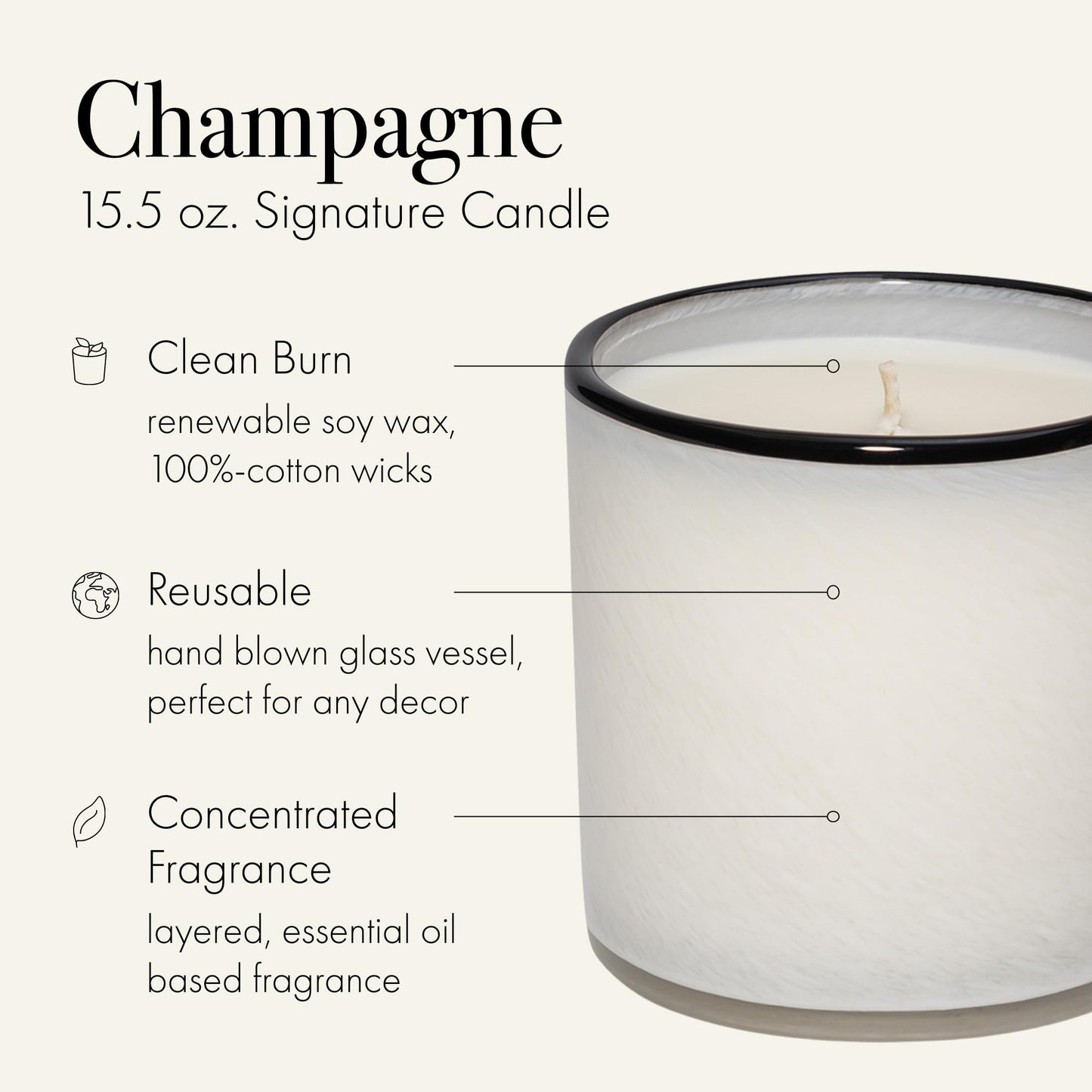 LAFCO New York Champagne Signature Candle – 15.5 oz, 90-Hour Burn, Reusable Glass Vessel