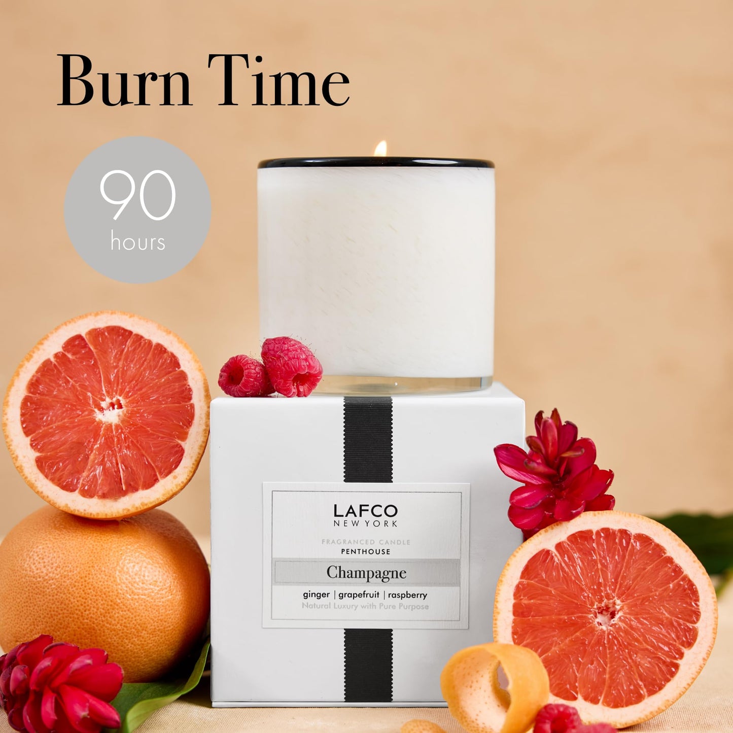 LAFCO New York Champagne Signature Candle – 15.5 oz, 90-Hour Burn, Reusable Glass Vessel