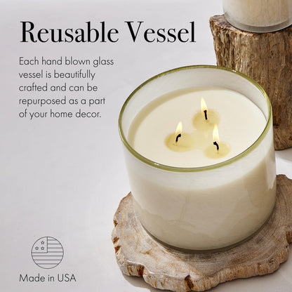 LAFCO New York 3-Wick Feu de Bois Candle – 30 oz, 120-Hour Burn Time, Reusable Hand-Blown Glass Vessel