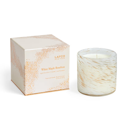 LAFCO New York Holiday Signature Candle – White Maple Bourbon (15.5 oz, 90-Hour Burn) | Reusable Hand-Blown Glass Vessel | Made in USA