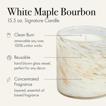 LAFCO New York Holiday Signature Candle – White Maple Bourbon (15.5 oz, 90-Hour Burn) | Reusable Hand-Blown Glass Vessel | Made in USA