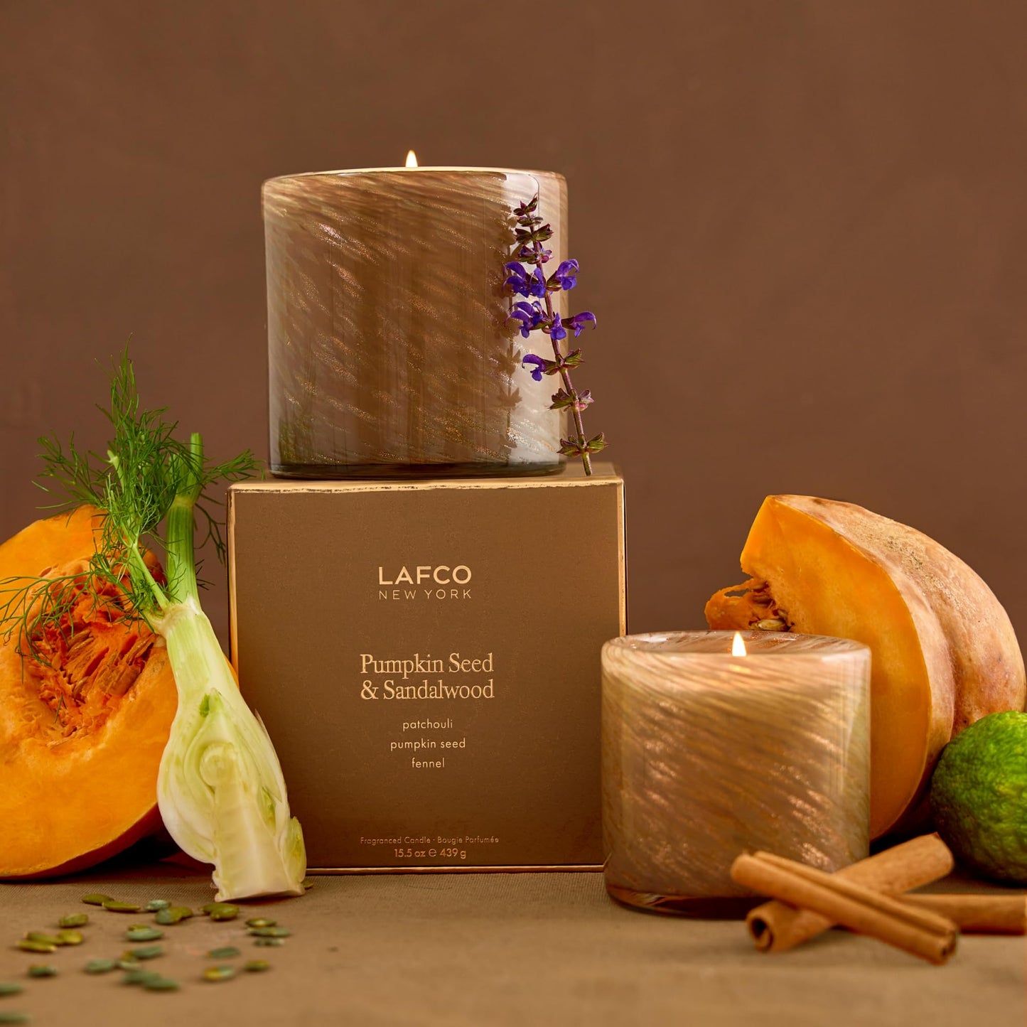 LAFCO New York Holiday Signature Fall Candle | Pumpkin Seed & Sandalwood – 15.5 oz | 90-Hour Burn Time | Reusable Hand-Blown Glass Vessel | Made in USA