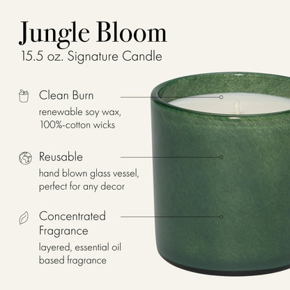 LAFCO New York Signature Candle Jungle Bloom – 15.5 oz, 90-Hour Burn Time, Reusable Hand-Blown Glass Vessel, Made in USA