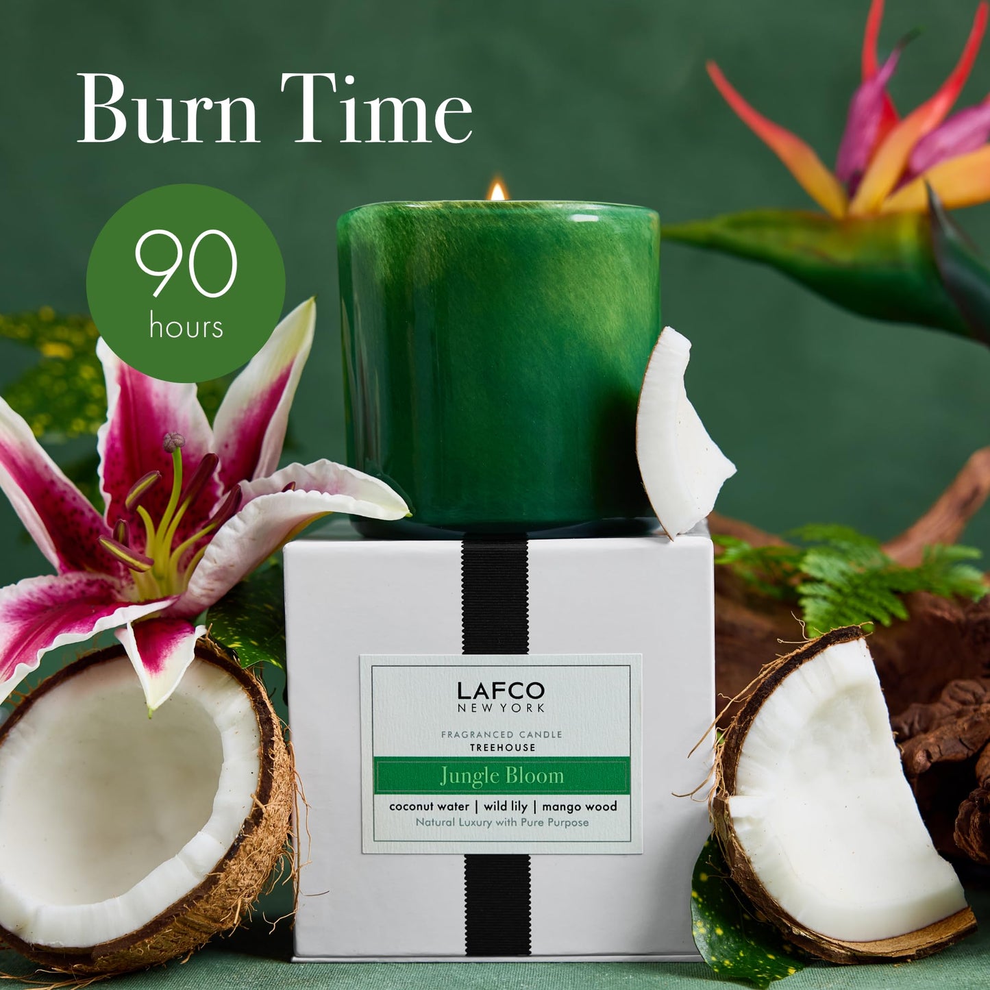 LAFCO New York Signature Candle Jungle Bloom – 15.5 oz, 90-Hour Burn Time, Reusable Hand-Blown Glass Vessel, Made in USA