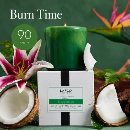 LAFCO New York Signature Candle Jungle Bloom – 15.5 oz, 90-Hour Burn Time, Reusable Hand-Blown Glass Vessel, Made in USA