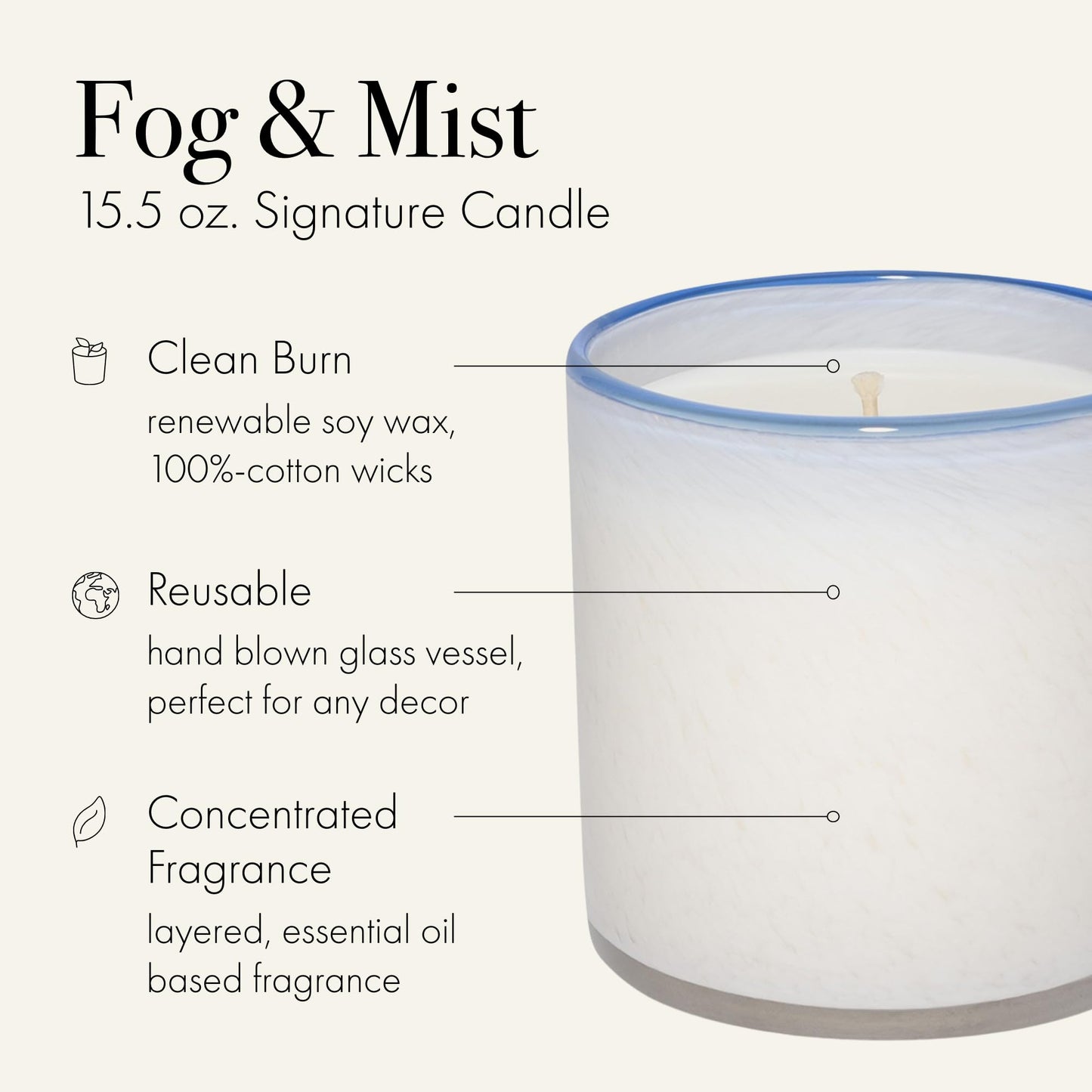LAFCO New York Signature Candle: Fog & Mist (15.5 oz, 90-Hr Burn) - Made in USA