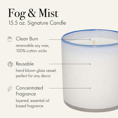 LAFCO New York Signature Candle: Fog & Mist (15.5 oz, 90-Hr Burn) - Made in USA