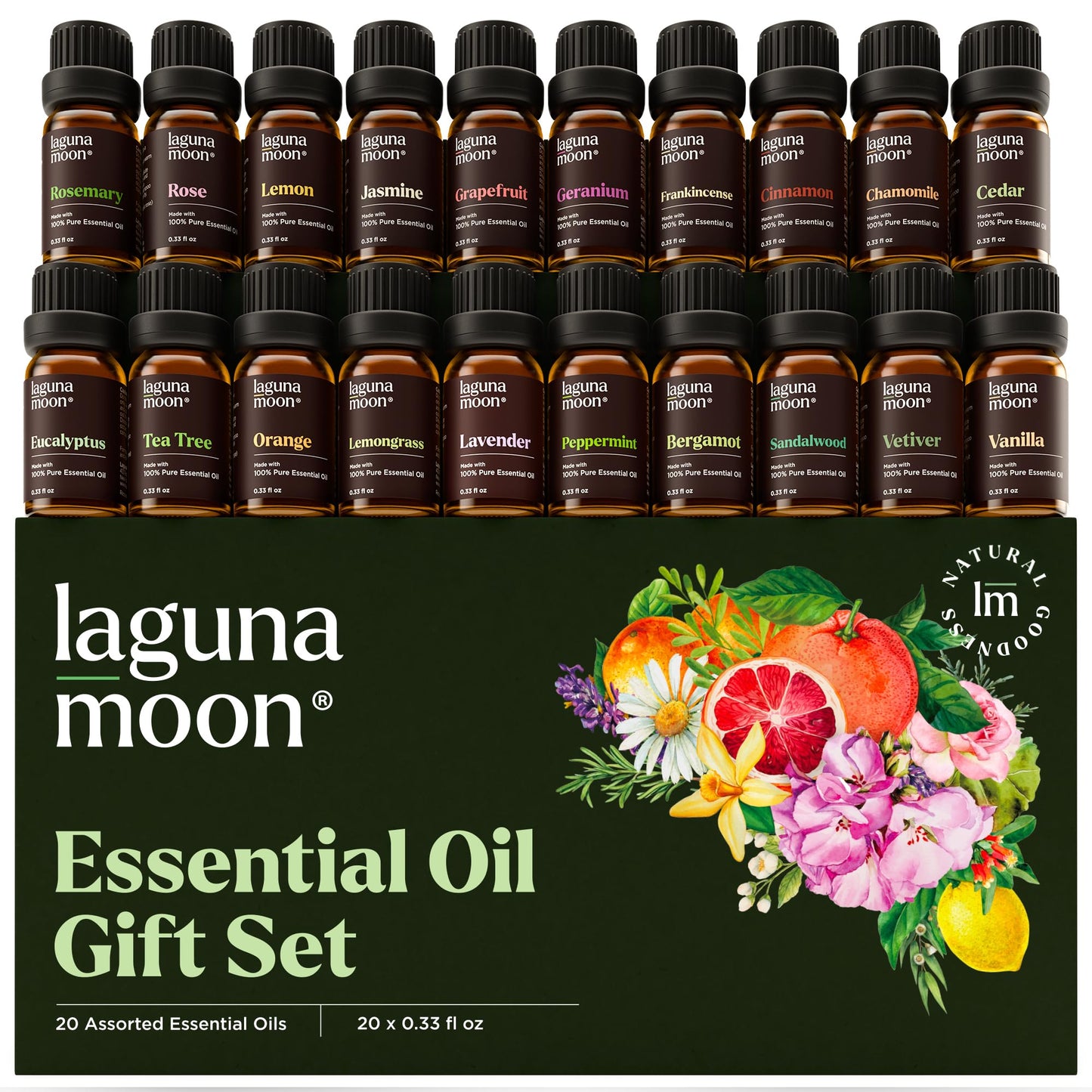Lagunamoon Essential Oils Set - 20x 10ml Oils for Diffusers & Home