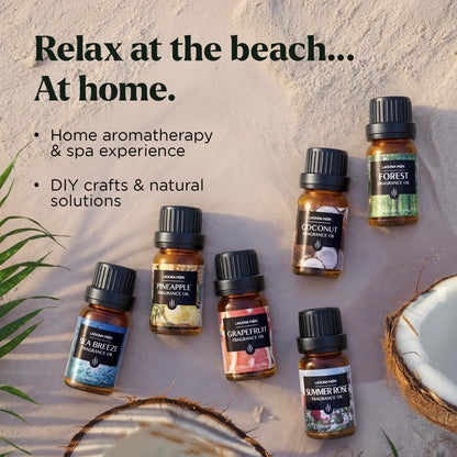 Lagunamoon Summer Essential Oils Set – Holiday Breeze Gift (10ml) Coconut, Pineapple, Grapefruit