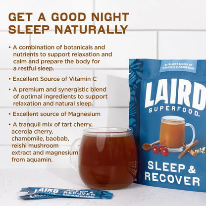 Laird Sleep & Recover Bedtime Drink Mix – Tart Cherry & Chamomile, 0.3 oz Pack of 10