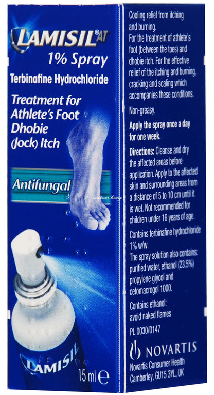 Lamisil 1% Spray 15ml – Fast, Non-Greasy Relief for Athlete's Foot (Between Toes)