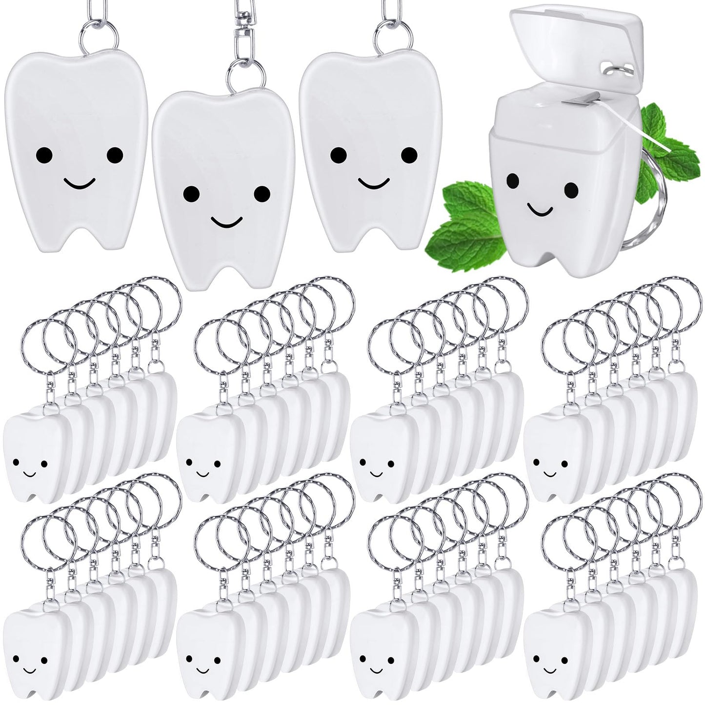 Landical 48 Pcs Mini Dental Floss Keychain – Tooth-Shaped Mint Floss 15 m (16.4 yd)
