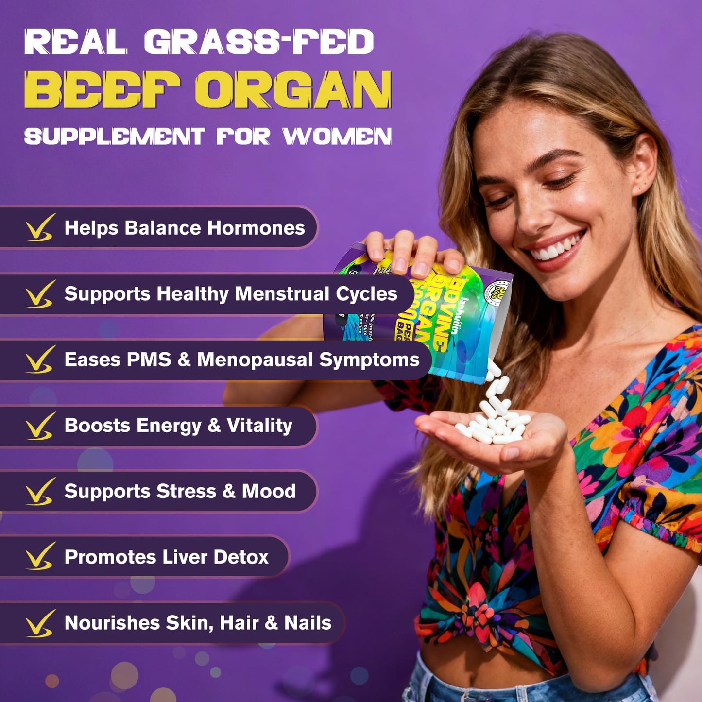 Lanhuilin Beef Organ Supplement for Women – Grass-Fed Liver, Kidney, Heart & More (120 Caps)