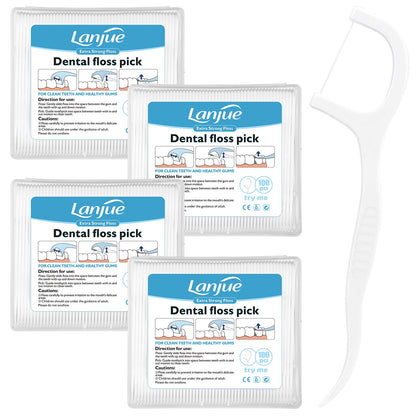 Lanjue 400 Count Dental Floss Picks – Travel Flossers with 4 Portable Cases