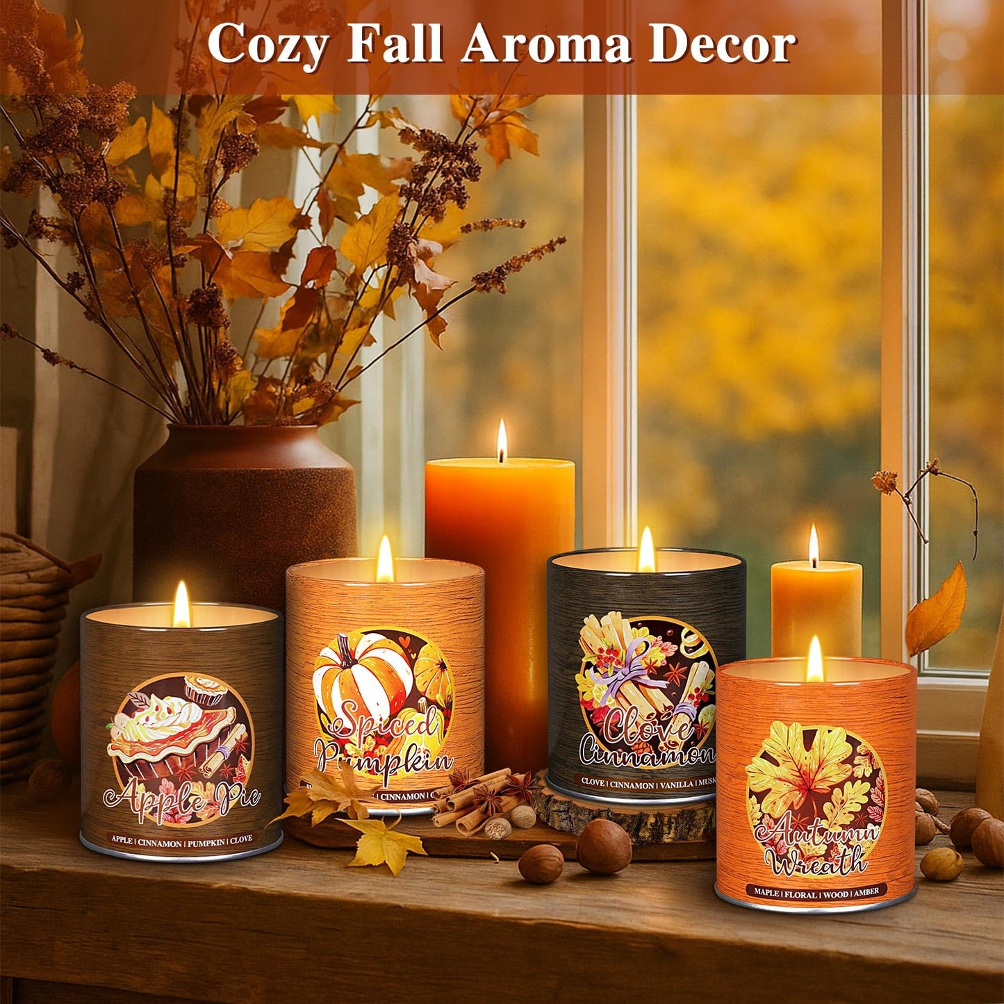 Lanpn Fall Scented Candles Gift Set – 4 Pack 36oz Soy Jar Candles for Autumn & Thanksgiving